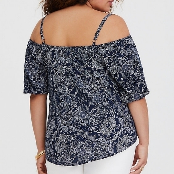 Torrid NAVY PAISLEY CHALLIS BLOUSE - Picture 2 of 9